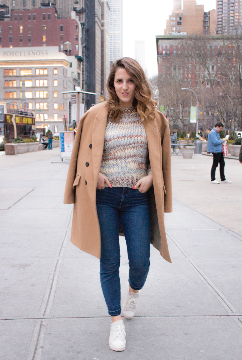 handmade-knit, chloe-inspired-knit, chloe-girls, camel-coat, banana-republic-camel-coat, flatiron-sightseeing